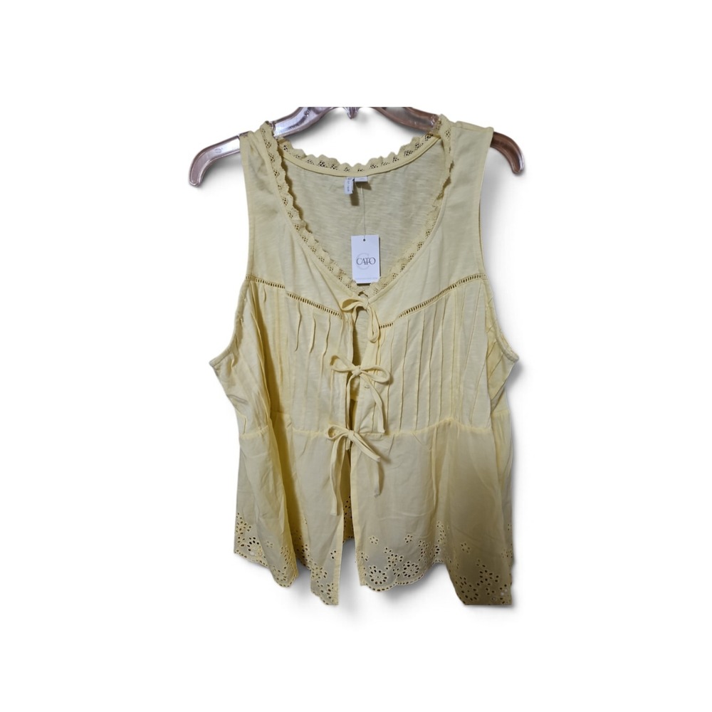 Cato Womens Yellow Eyelet Tie Front Sleeveless Babydoll Peplum Top NWT 18/20 420